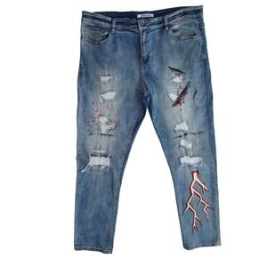 Embellish Mens Distressed Light Blue Denim Jeans